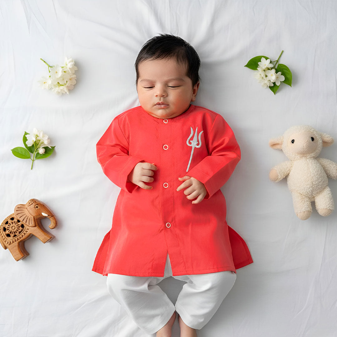 Keebee Organic Cotton Newborn Boys Red Kurta Set - Trident