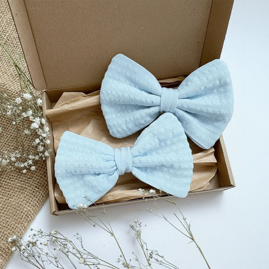Keebee Organic Cotton Girls Classic Bow Hair Clips -Light Blue