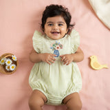 Baby Girl Embroidered Green and White Romper with Ruffles - Flower Vase