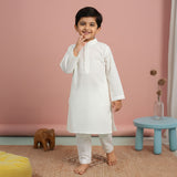 Boys Textured Kurta paired with Pajama Pants - White