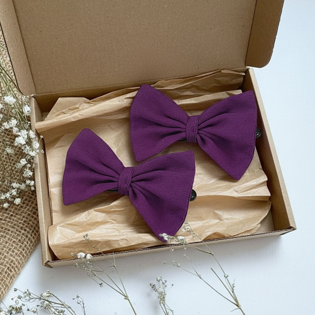 Keebee Organic Cotton Girls Classic Bow Hair Clips - Purple