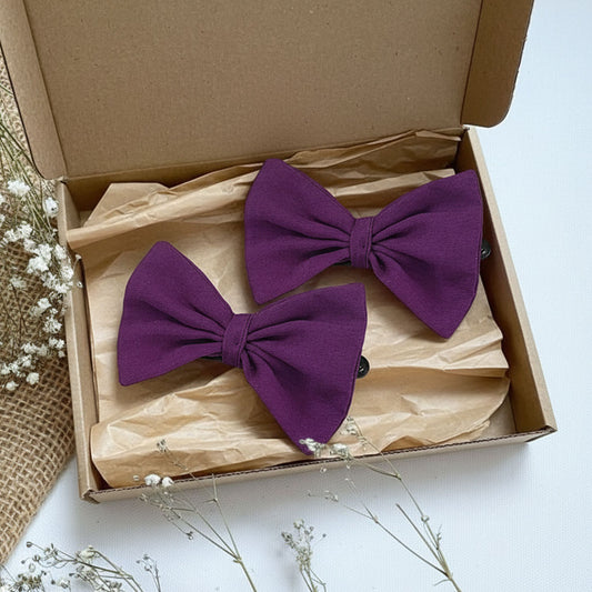 Keebee Organic Cotton Girls Classic Bow Hair Clips - Purple