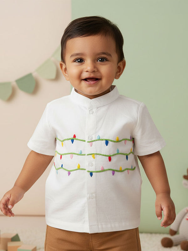 Embroidered Half Sleeve Shirt - Twinkling Lights