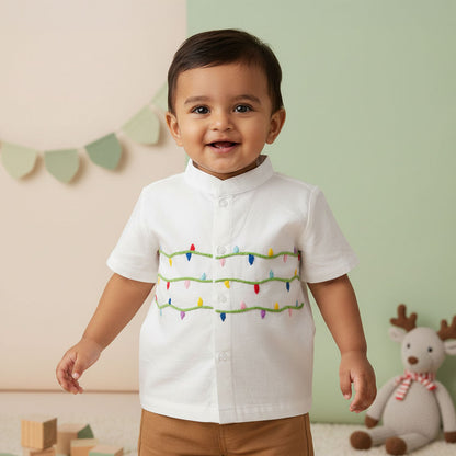 Embroidered Half Sleeve Shirt - Twinkling Lights