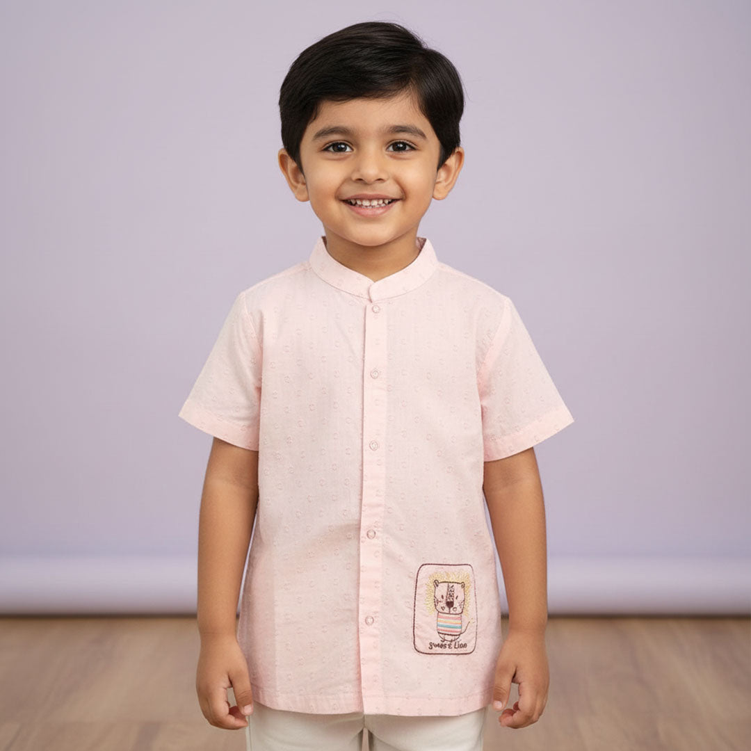 Keebee Organic Cotton Peach Embroidered Shirt - Lion