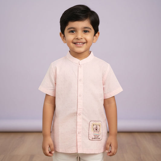 Keebee Organic Cotton Peach Embroidered Shirt - Lion