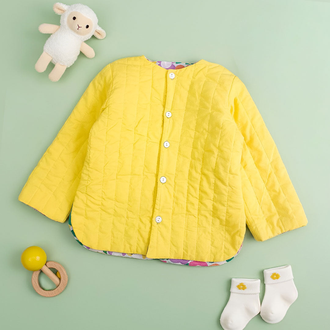 Keebee Organic Cotton Yellow Button Up Quilted Jacket