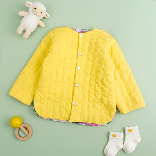 Keebee Organic Cotton Yellow Button Up Quilted Jacket