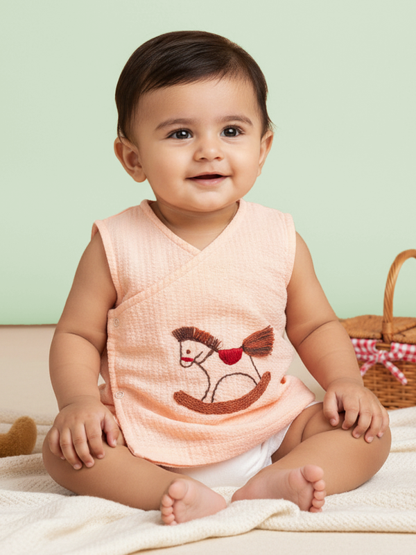 Unisex Baby Embroidered Sweet Peach Jabla - Rocking Horsey
