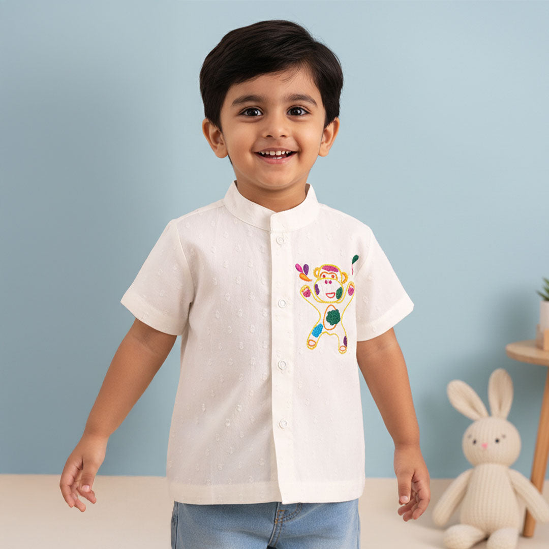 Keebee Organic Cotton Embroidered Shirts - Colorful Monkey
