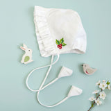 Embroidered White Ruffled Baby Bonnet - Merry Holly