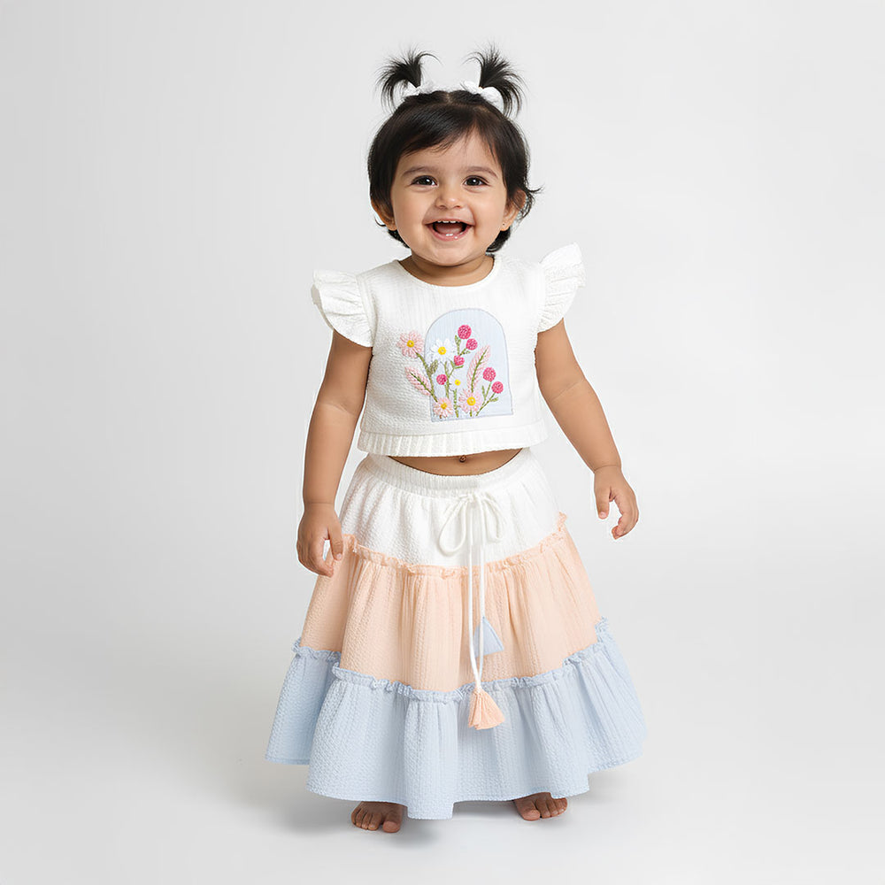 Embroidered Multicolor Girls Lehenga Set - Bloom in Window