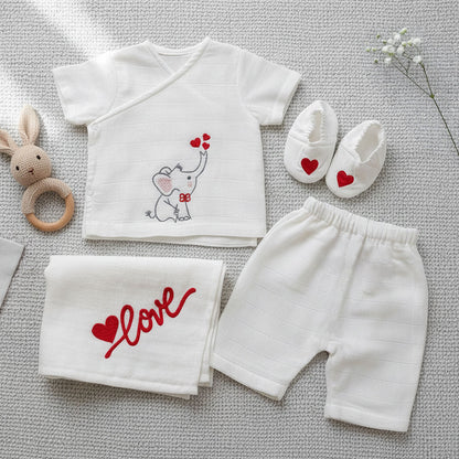 Embroidered White Co-ords & Accessories Set for Baby Boy - Lil Elephant