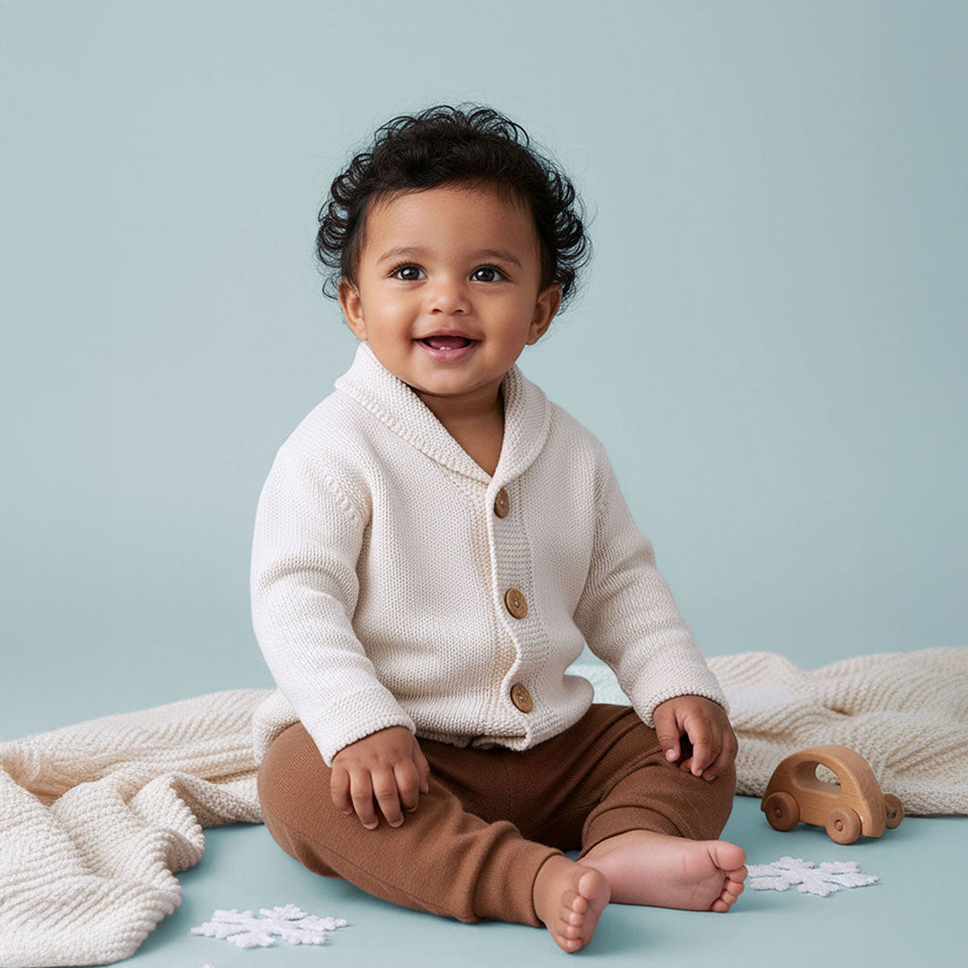 Keebee Organic Cotton Solid Cardigan - White