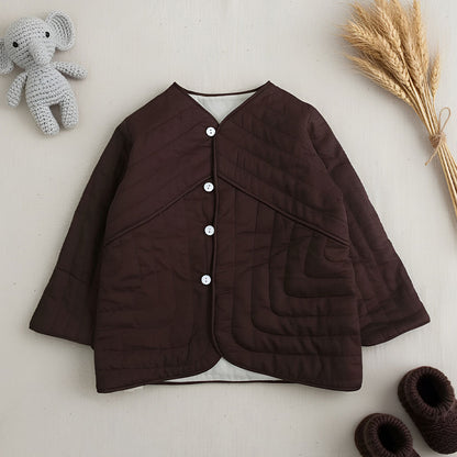Patchwork Choco Brown Button Up Quilted Jacket