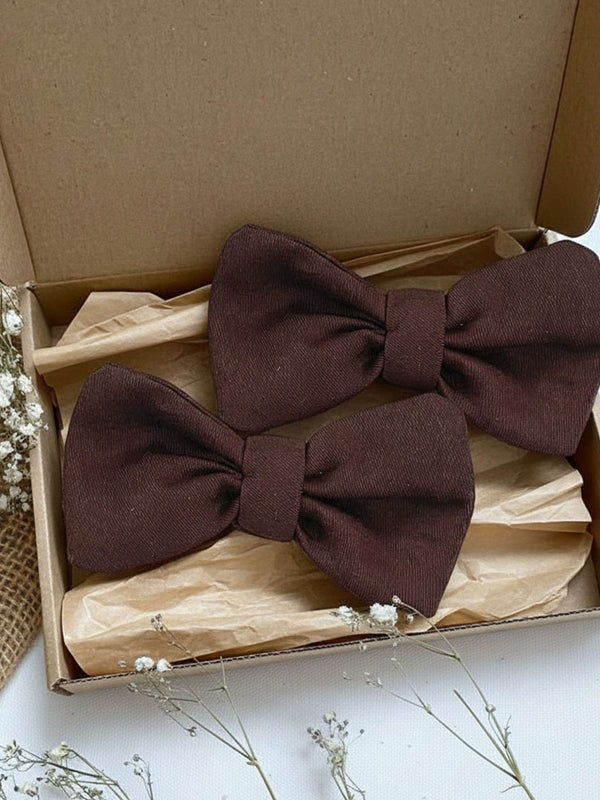 Classic Bow Hair Clips - Brown