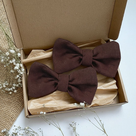 Keebee Organic Cotton Girls Classic Bow Hair Clips - Brown