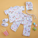 Muslin Printed White Jabla, Diaper Pants and Accessories Set - Circus Crew