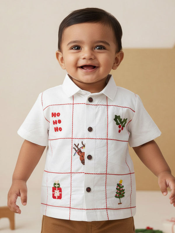 Embroidered Half Sleeve Shirt - Holiday Tic-Tac-Toe