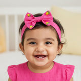 Hot Pink Embroidered Classic Bow Girls Headband - Yellow Flowers