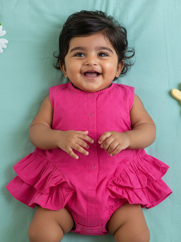 Baby Girl Ballerina Style Ruffled Romper - Hot Pink