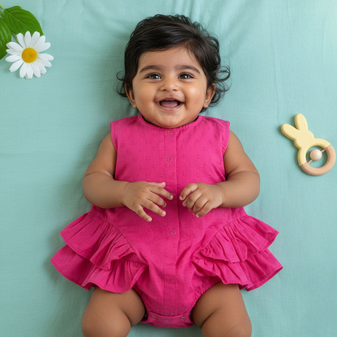 Baby Girl Ballerina Style Ruffled Romper - Hot Pink