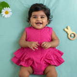 Baby Girl Ballerina Style Ruffled Romper - Hot Pink