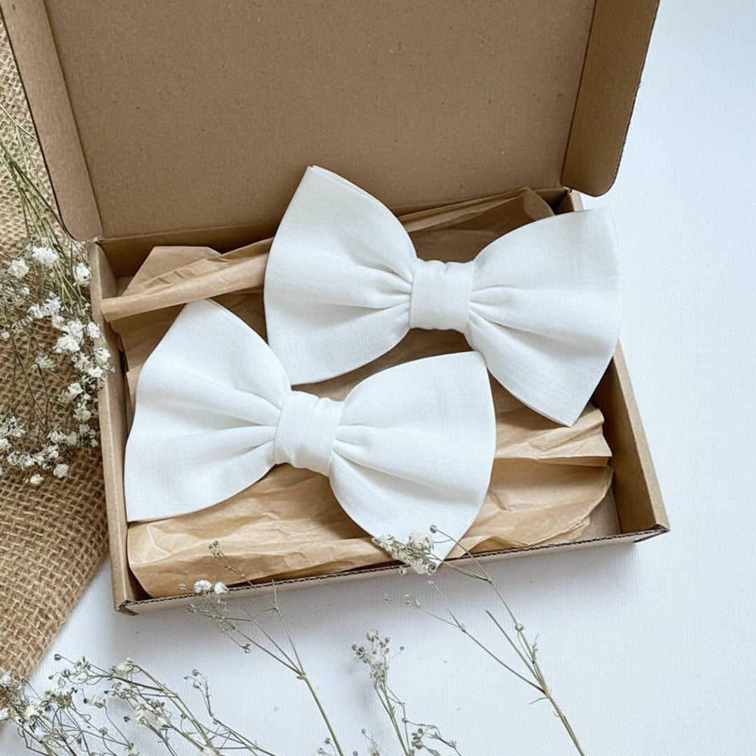 Keebee Organic Cotton Girls Classic Bow Hair Clips - White