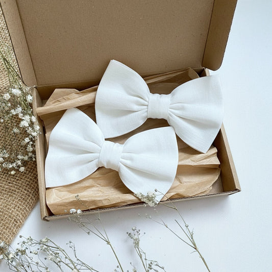 Keebee Organic Cotton Girls Classic Bow Hair Clips - White