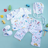 Muslin Printed White Jabla, Diaper Pants and Accessories Set - Tiny Town