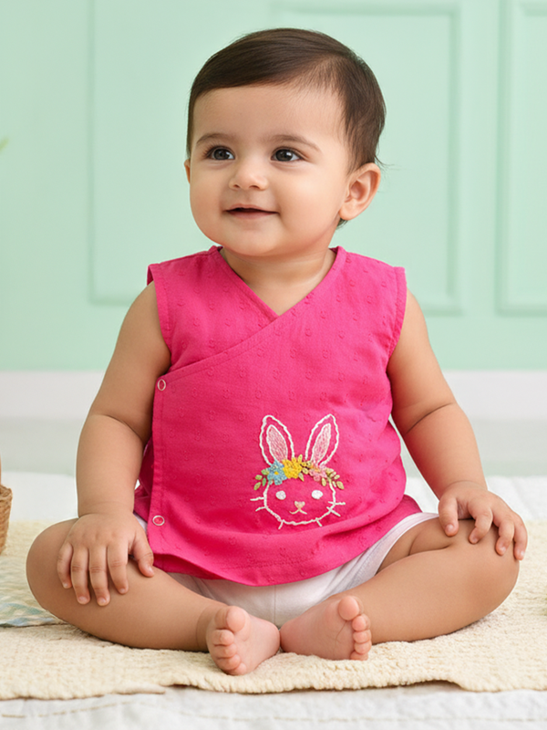Unisex Baby Embroidered Hot Pink Jabla - Spring Bunny