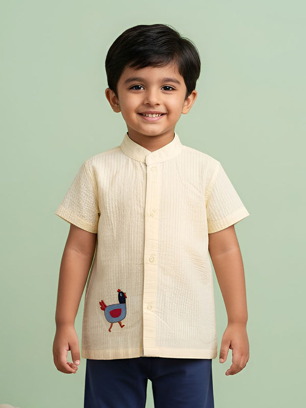 Boys Yellow Embroidered Shirt - Rooster