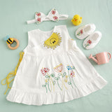 Embroidered White Dress and Accessories Set - Sunny Garden