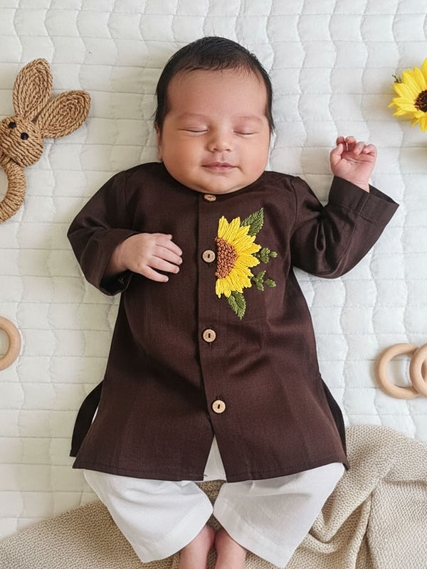 Newborn Baby Boy Choco Brown Kurta Set - Sunflower