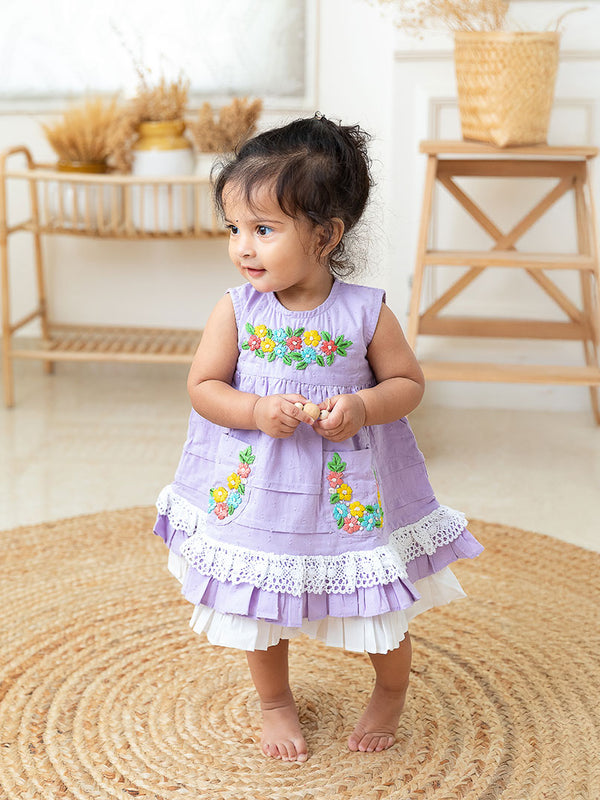 Hand Embroidered Lilac Peony Dress