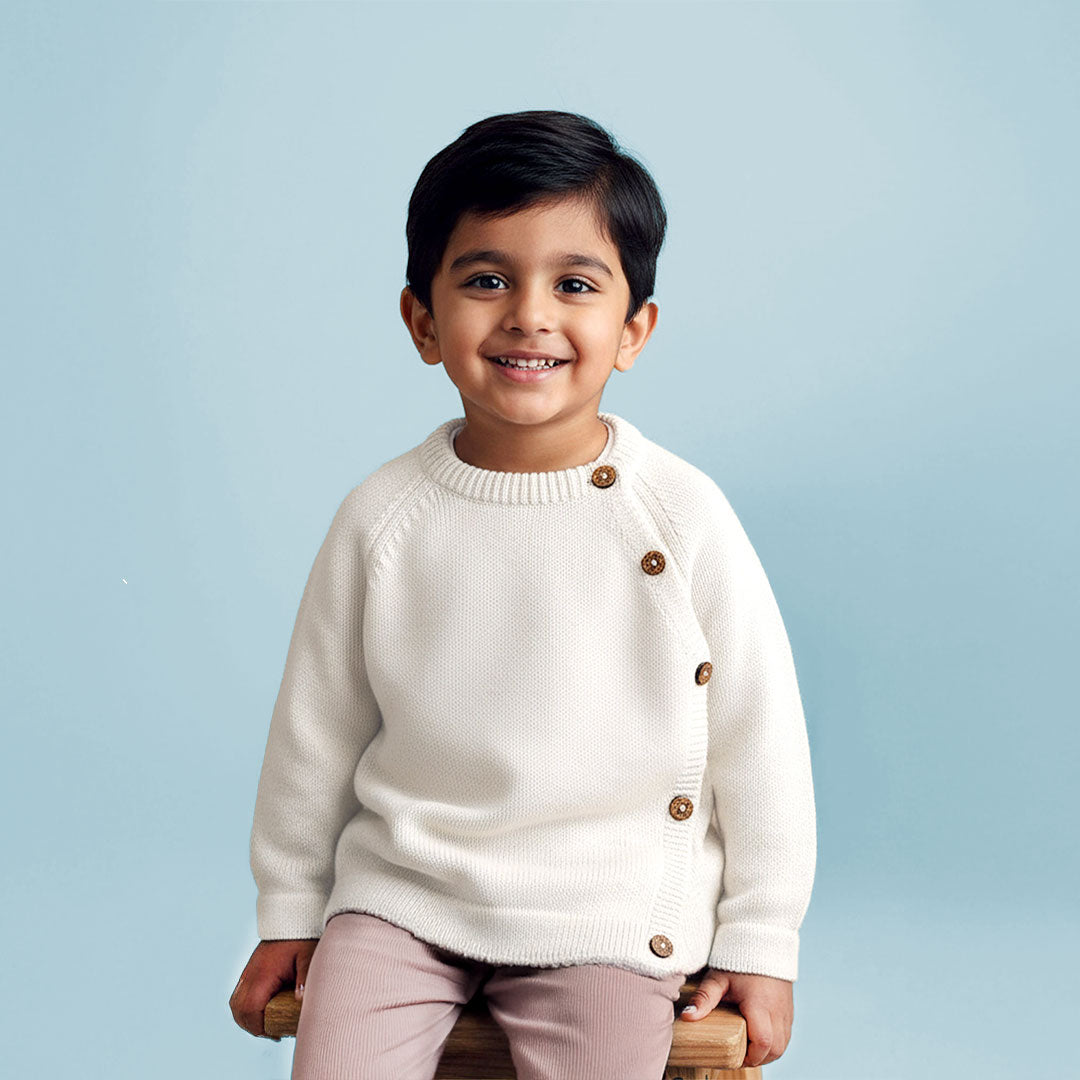 Keebee Organic Cotton Solid Sweater - White