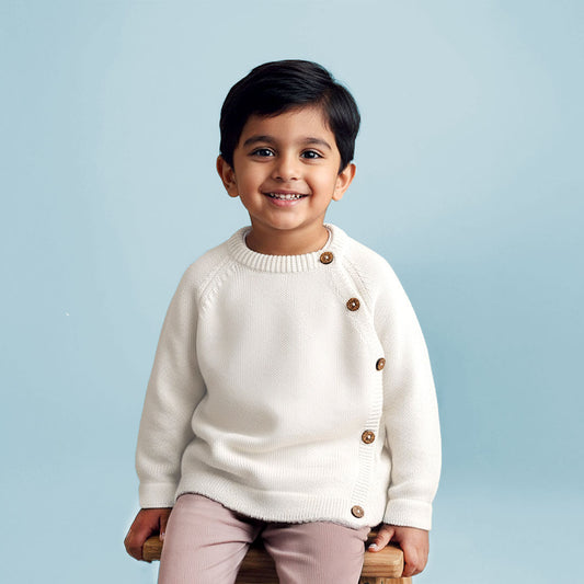 Keebee Organic Cotton Solid Sweater - White