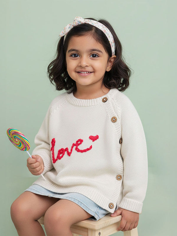 Hand Embroidered White Sweater - Love