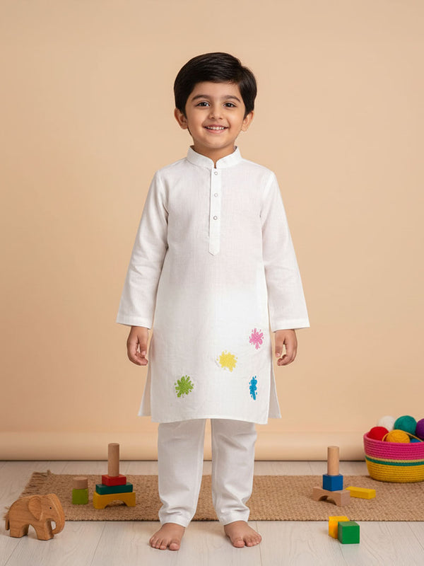 Boys Embroidered White Kurta paired with Pajama Pants - Splash of Colors