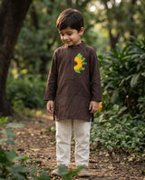 Boys Embroidered Brown Kurta paired with Pajama Pants - Sunflower