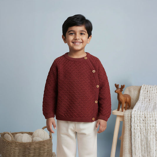 Keebee Organic Cotton Wrap Style Double Layer Sweater - Coffee Brown