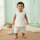 Kimono Wrap Style Solid Textured Baby Jabla Set - White