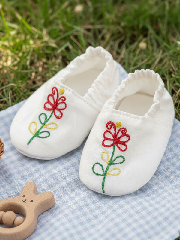 Baby Girl Embroidered White Shoes - Sunny Garden