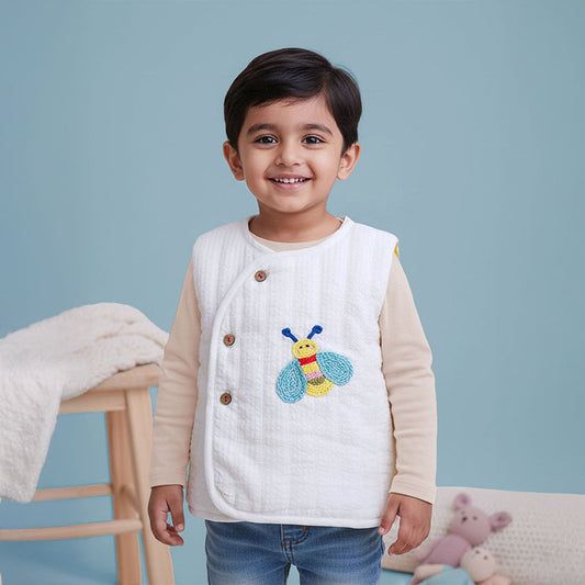 Keebee Organic Cotton Quilted White Vest - Winter Bee