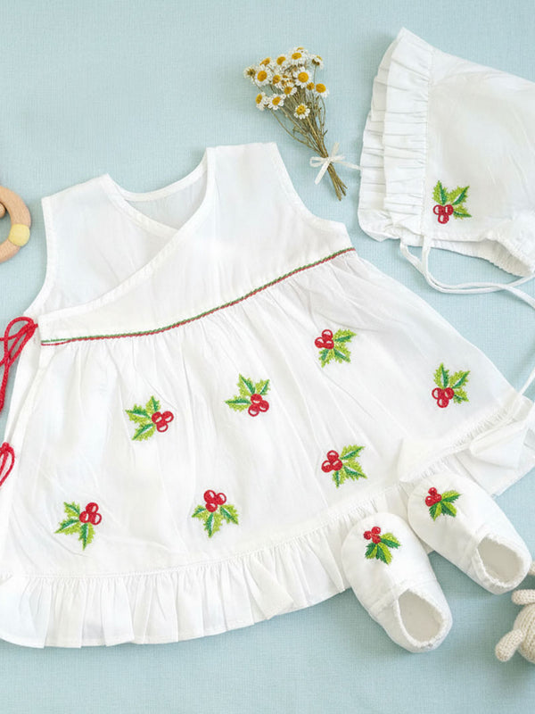 Embroidered White Dress and Accessories Set - Merry Holly