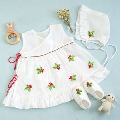 Embroidered White Dress and Accessories Set - Merry Holly