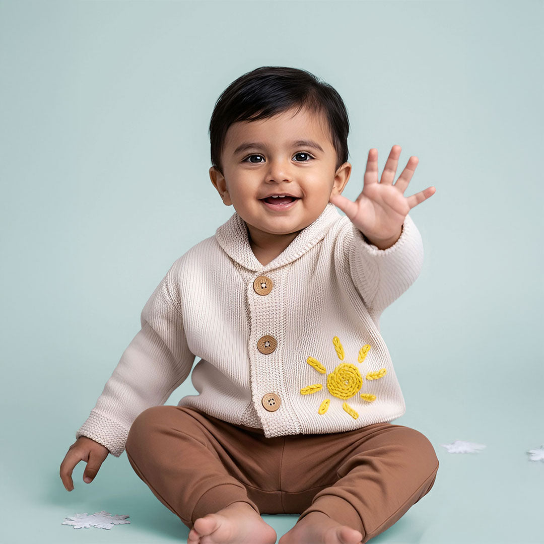 Keebee Organic Cotton Embroidered Cardigan - Sunshine