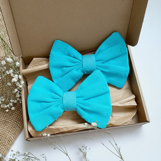 Keebee Organic Cotton Girls Classic Bow Hair Clips -Turquoise Blue