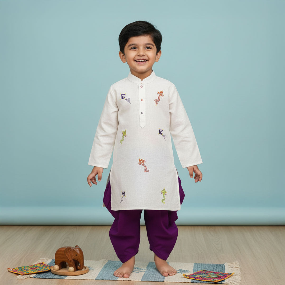 Keebee Organic Cotton Embroidered Kurta paired with Pajama Pants - Kites