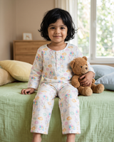 Kids Unisex Full Sleeve Lounge Nightsuit Pajama Set - Bunny with Balloons
